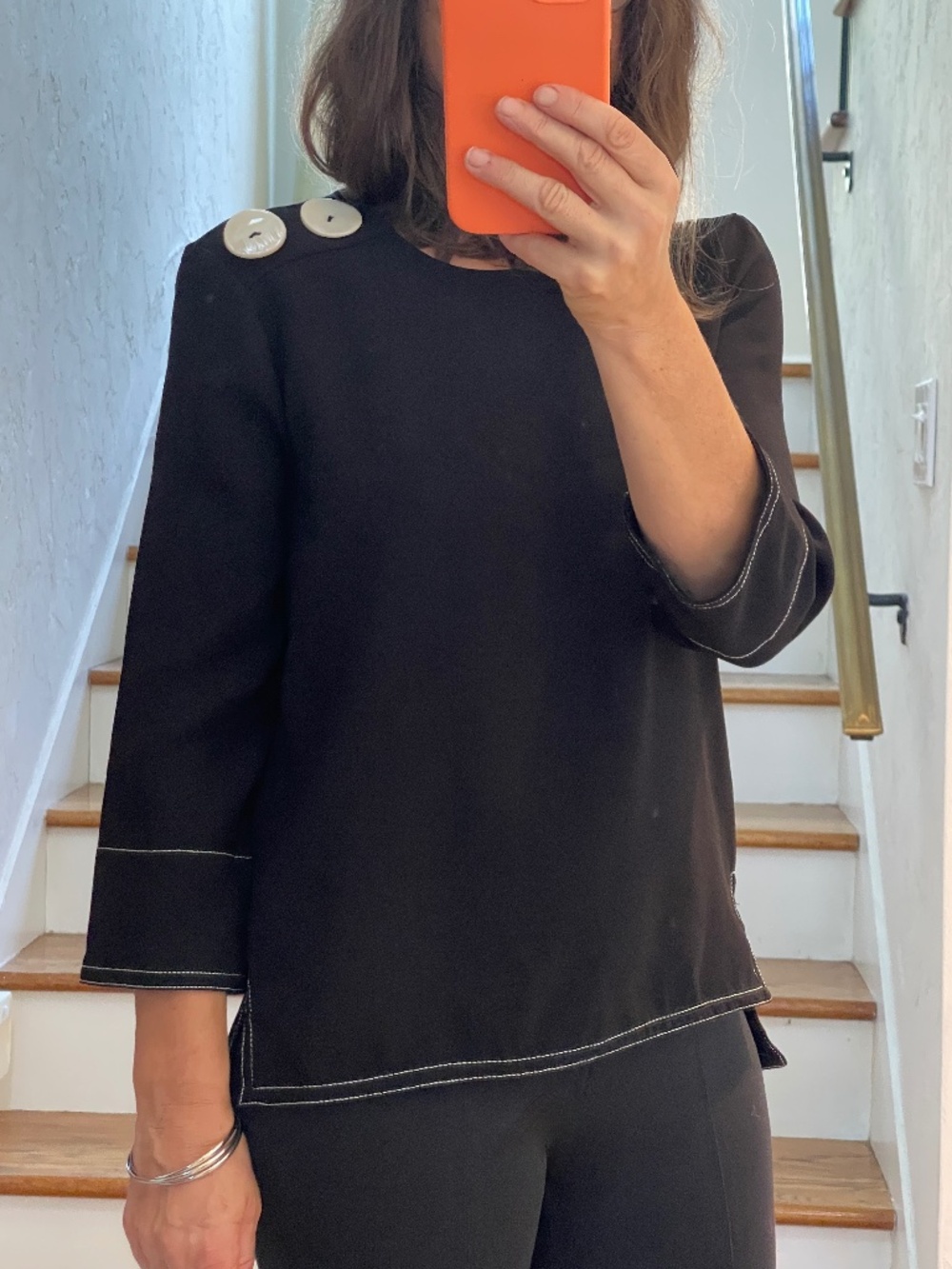 Zara black white stitches formal blouse women XXS